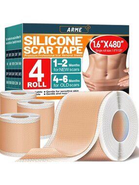 Silicone Scar Tape Sheets - 4 Rolls, 1.6" x 480" for Effective Scar Treatment
